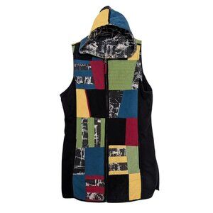 Parsley & Sage Reversible Boho Vest Womens Size Small Black Hooded Full Zip